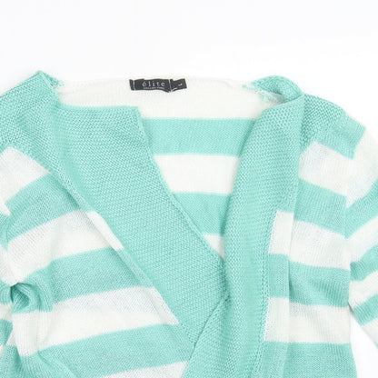 Elite Womens Green Striped Knit Cardigan Jumper Size L