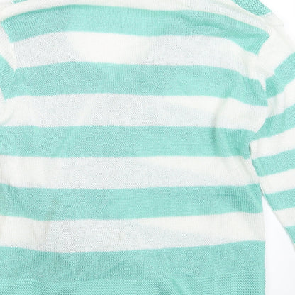 Elite Womens Green Striped Knit Cardigan Jumper Size L