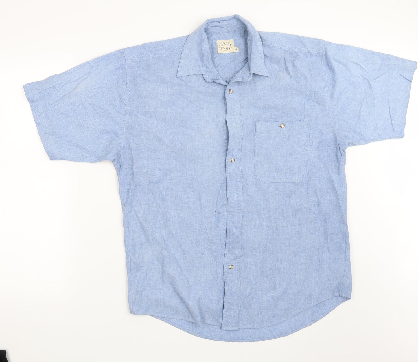 Mens UK Size S Casual Club Blue  Button-Up Short Sleeve Casual Shirt