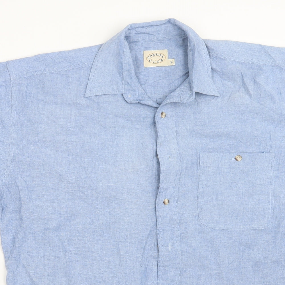 Mens UK Size S Casual Club Blue  Button-Up Short Sleeve Casual Shirt