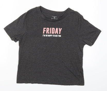 Primark Womens Grey   Basic T-Shirt Size 10  - Friday I'm so Happy to See You