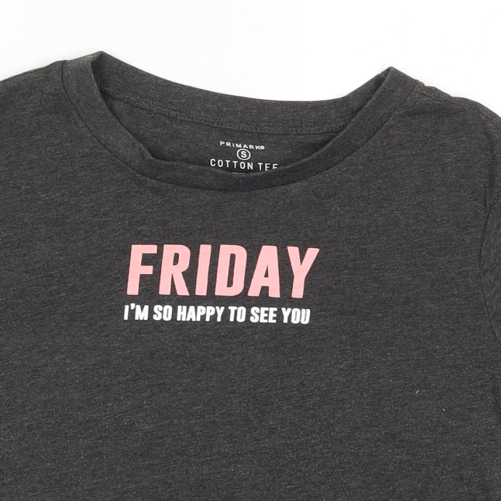 Primark Womens Grey   Basic T-Shirt Size 10  - Friday I'm so Happy to See You