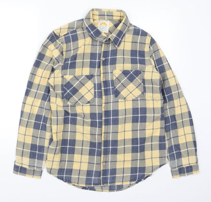 C&C Womens Yellow Check  Basic Button-Up Size M