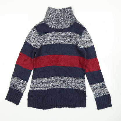 FLAM Womens Blue Striped Knit Pullover Jumper Size S
