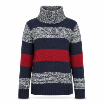 FLAM Womens Blue Striped Knit Pullover Jumper Size S