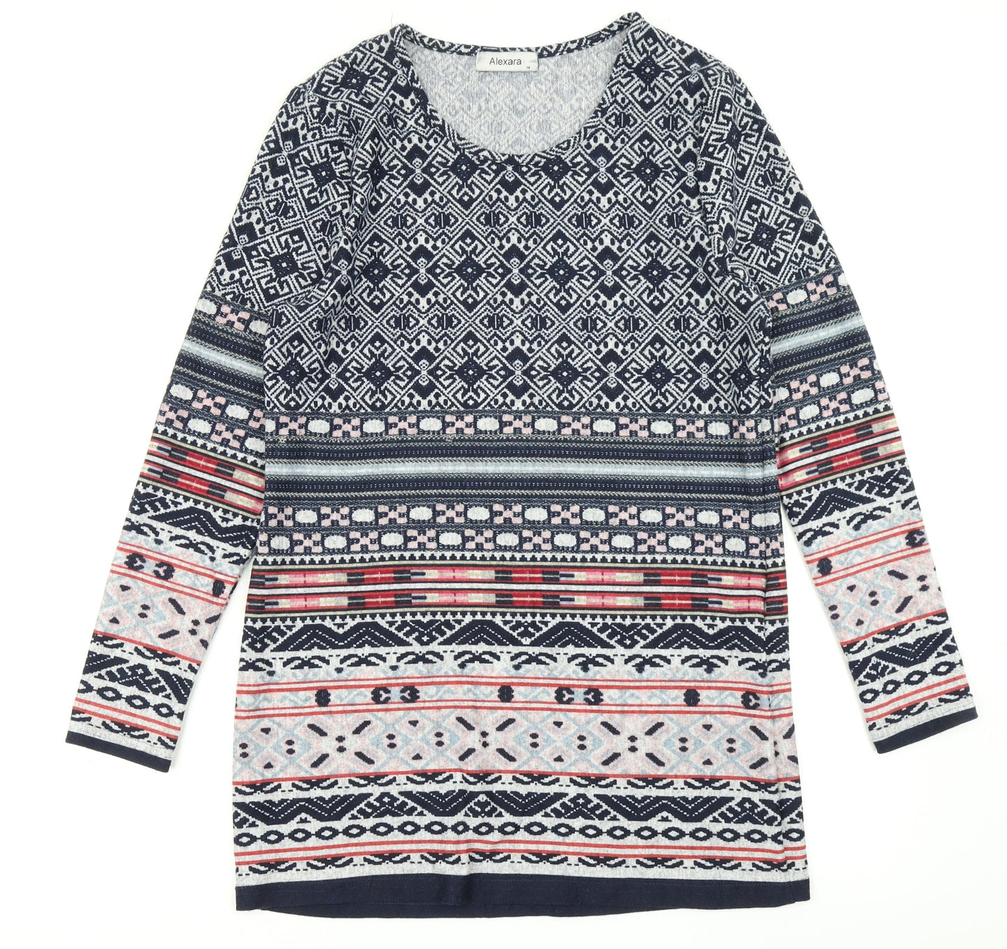Alexara Womens Blue Batik Knit A-Line  Size 14