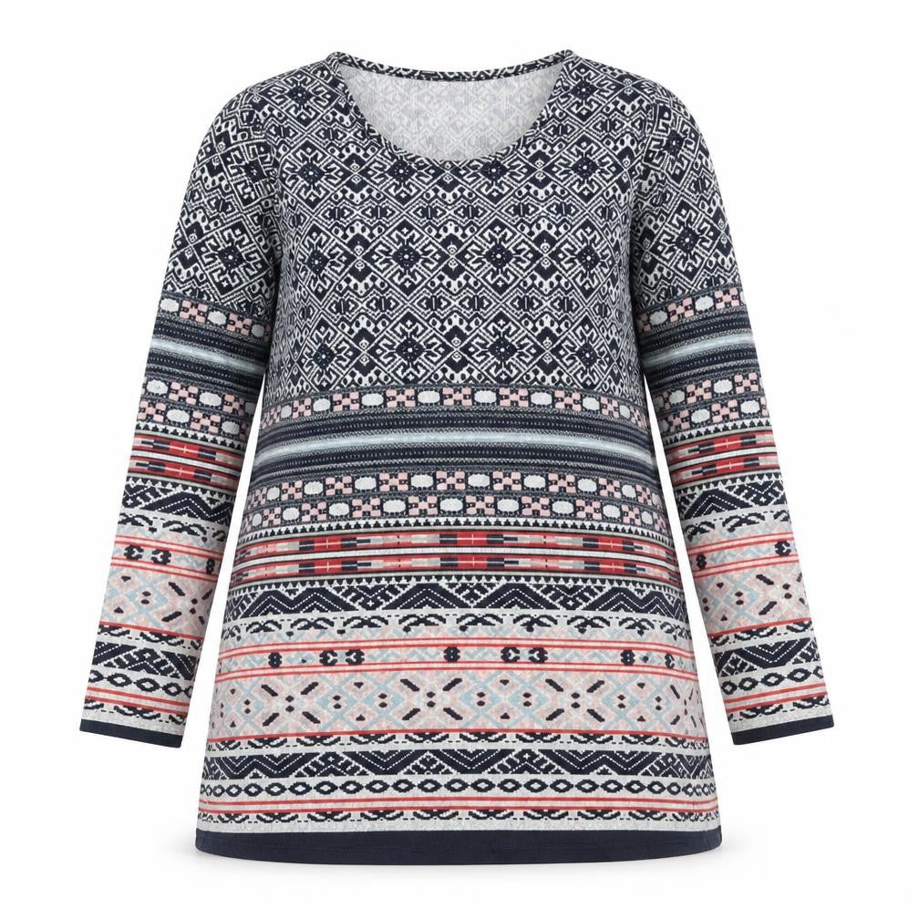 Front view of Alexara women’s blue batik knit a-line, size UK 14
