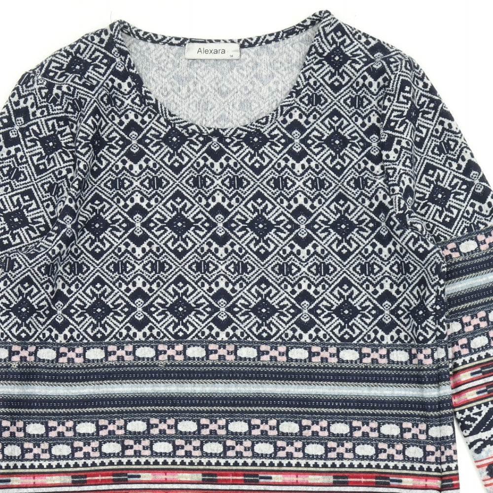 Alexara Womens Blue Batik Knit A-Line  Size 14