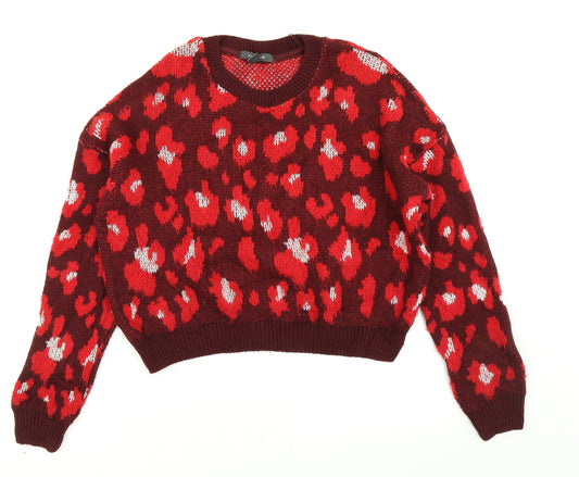 Primark Womens Red Animal Print Knit Pullover Jumper Size S