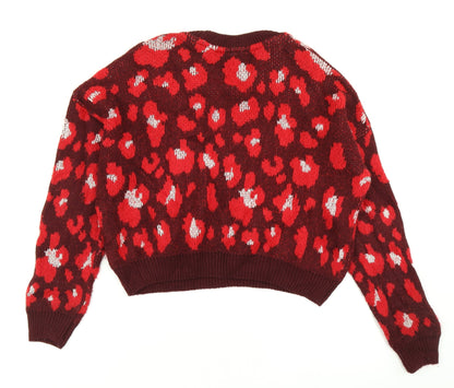 Primark Womens Red Animal Print Knit Pullover Jumper Size S