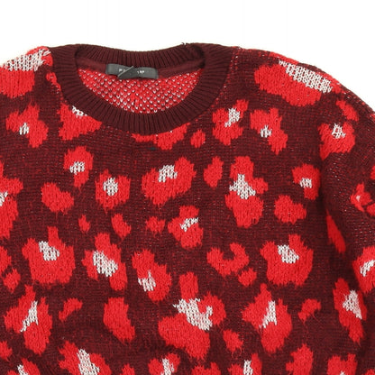Primark Womens Red Animal Print Knit Pullover Jumper Size S
