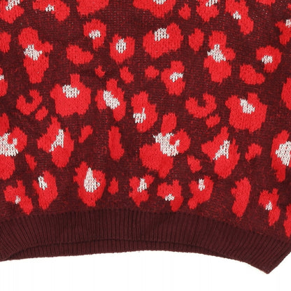 Primark Womens Red Animal Print Knit Pullover Jumper Size S