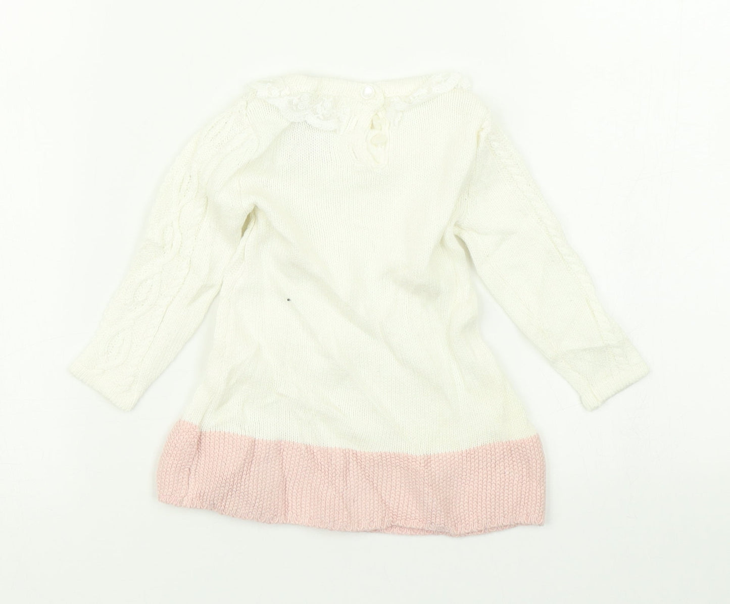 Catherine Malandrino Girls White Colourblock Knit Jumper Dress  Size 3-6 Months