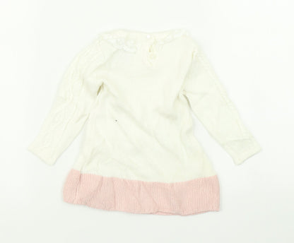 Catherine Malandrino Girls White Colourblock Knit Jumper Dress  Size 3-6 Months