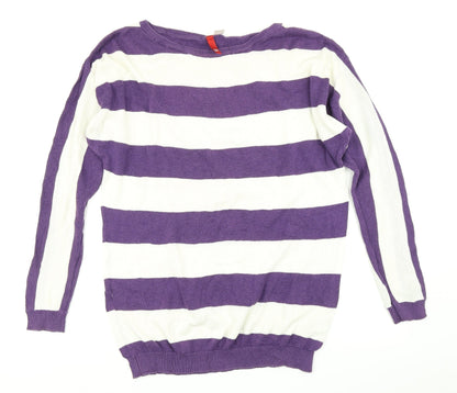Divided Mens Purple Striped Knit Pullover Jumper Size S