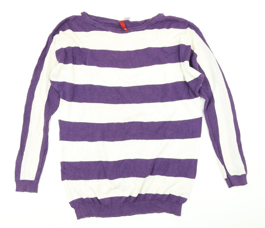 Divided Mens Purple Striped Knit Pullover Jumper Size S