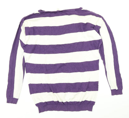 Divided Mens Purple Striped Knit Pullover Jumper Size S