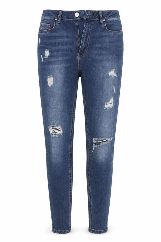 Front view of Missguided women’s blue denim skinny jeans, size UK 10, 29-inch leg