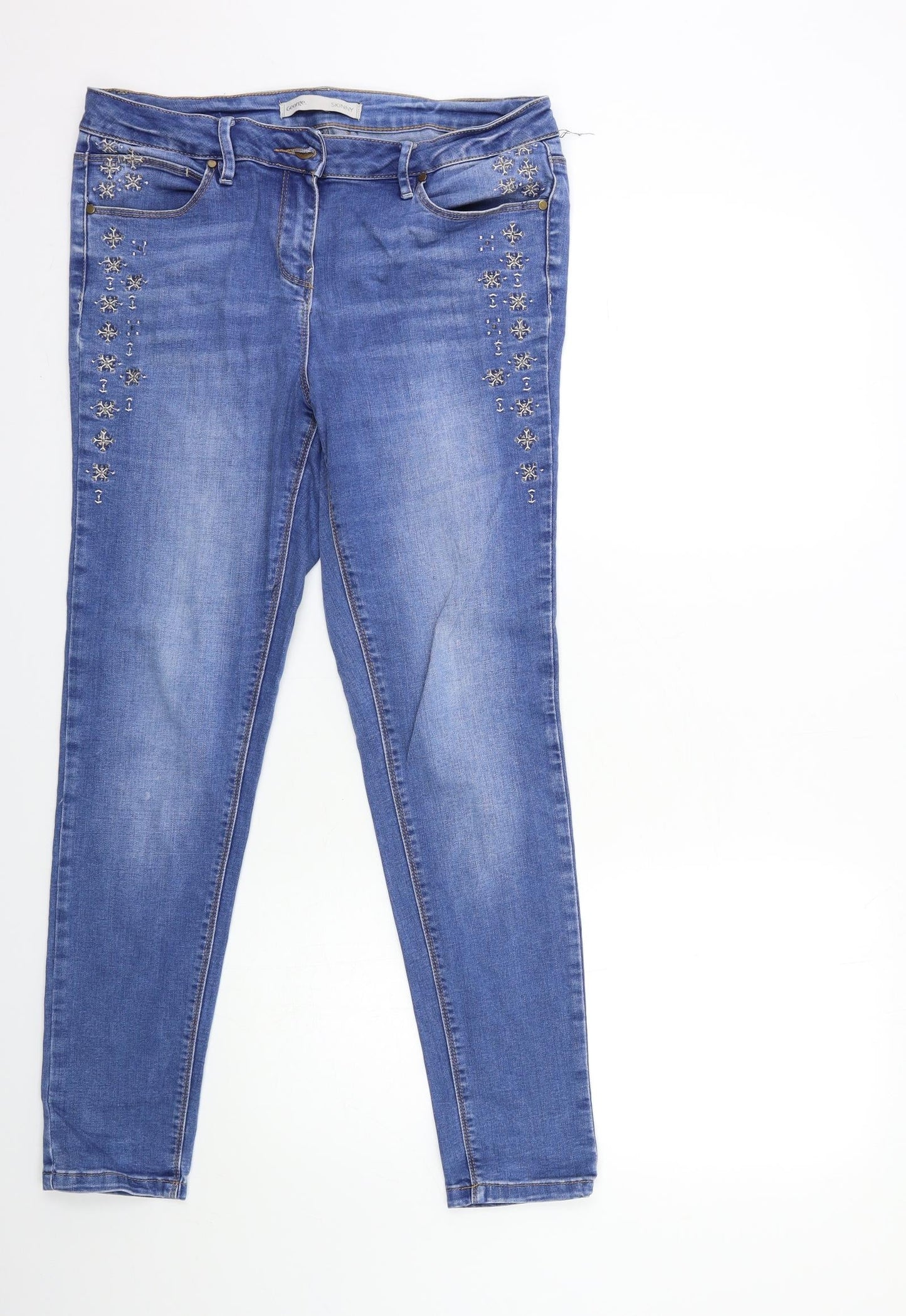 George Womens Blue Floral Denim Skinny Jeans Size 12 L28 in