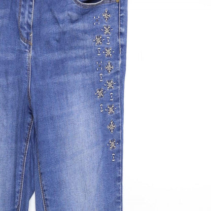 George Womens Blue Floral Denim Skinny Jeans Size 12 L28 in