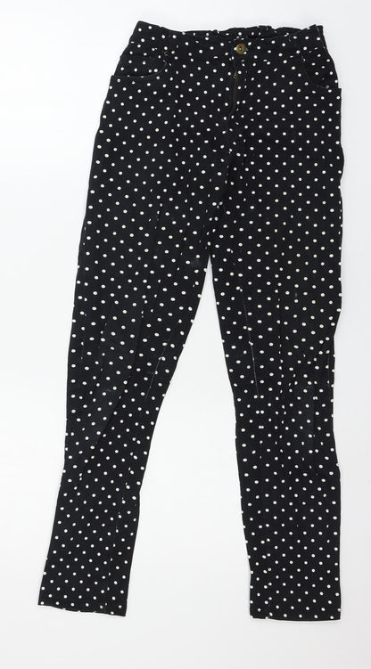 Preworn Girls Black Polka Dot Denim Skinny Jeans Size 12-13 Years