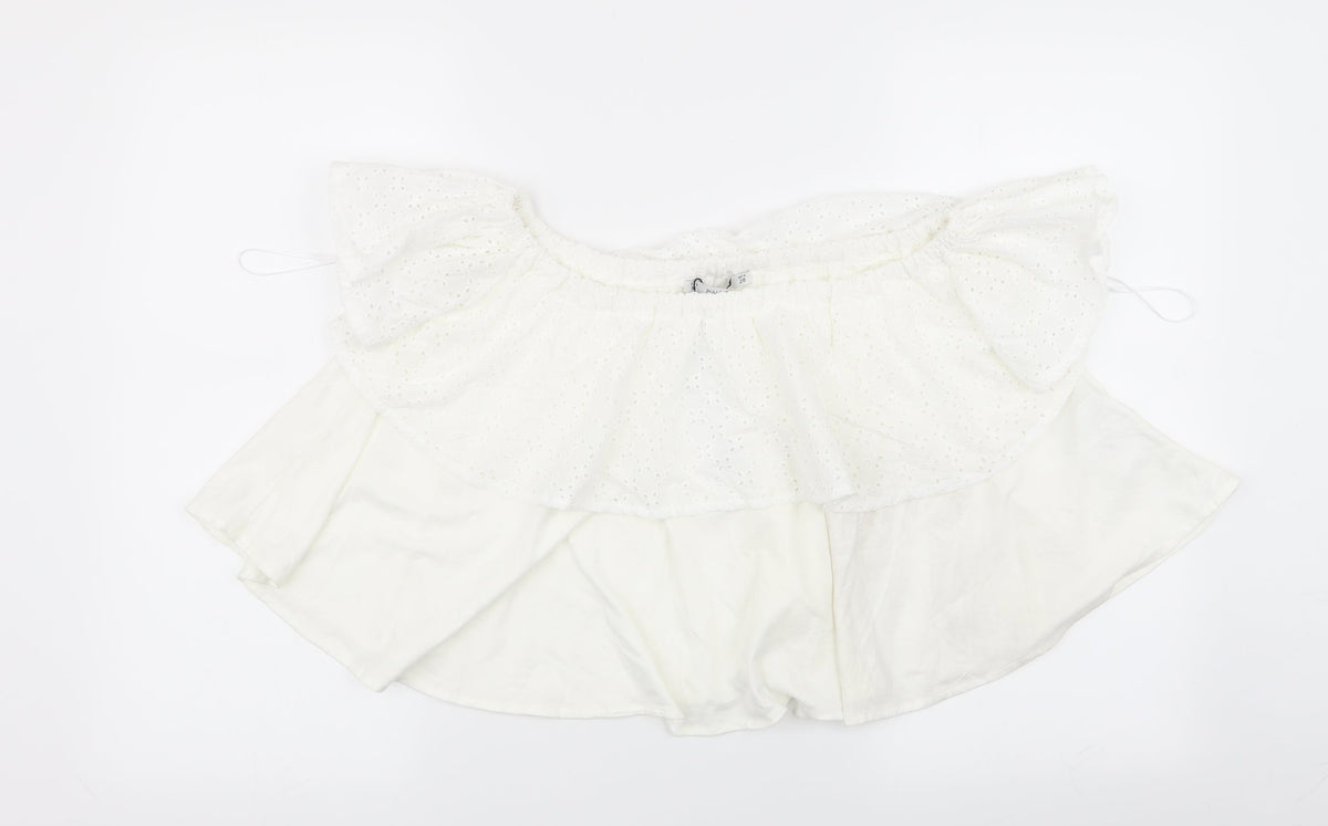 Pull&Bear pull and bear Womens White Geometric  Basic Blouse Size M