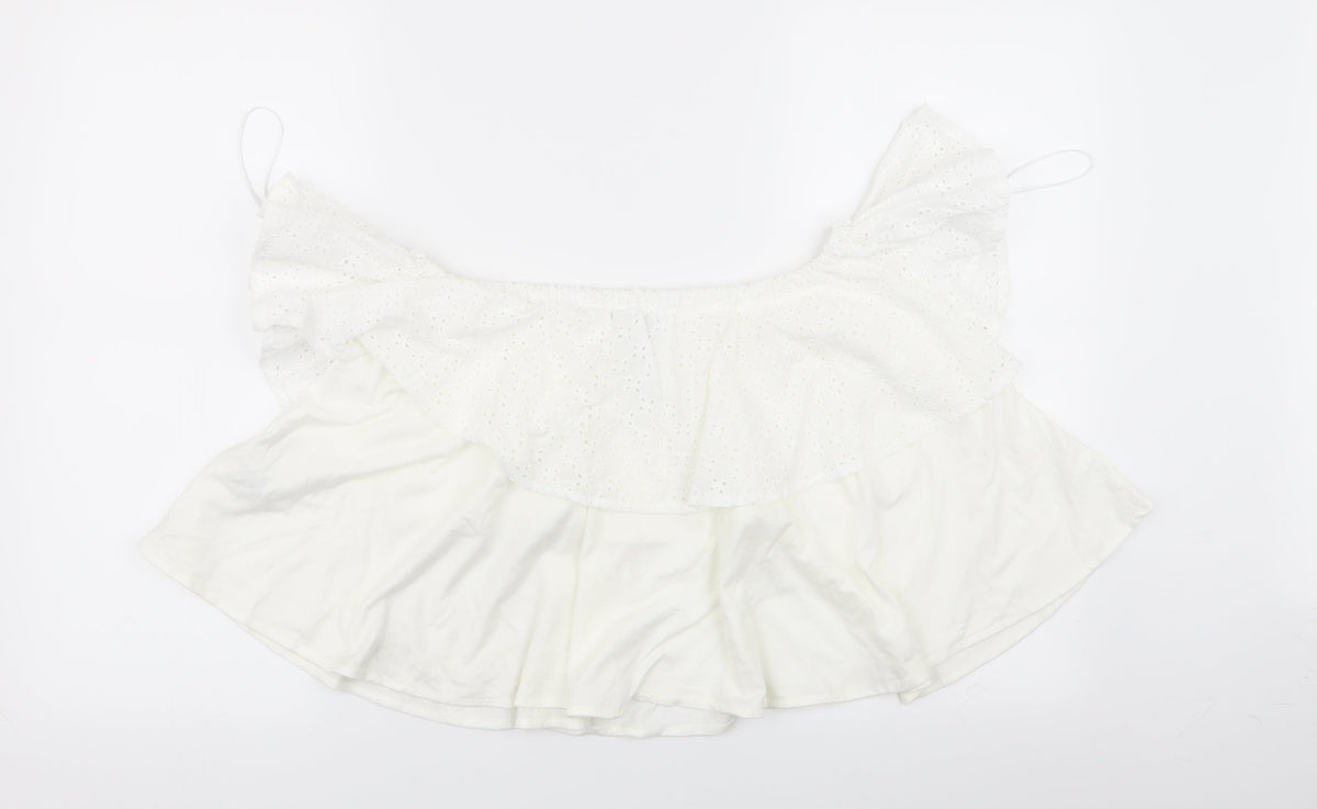 Pull&Bear pull and bear Womens White Geometric  Basic Blouse Size M