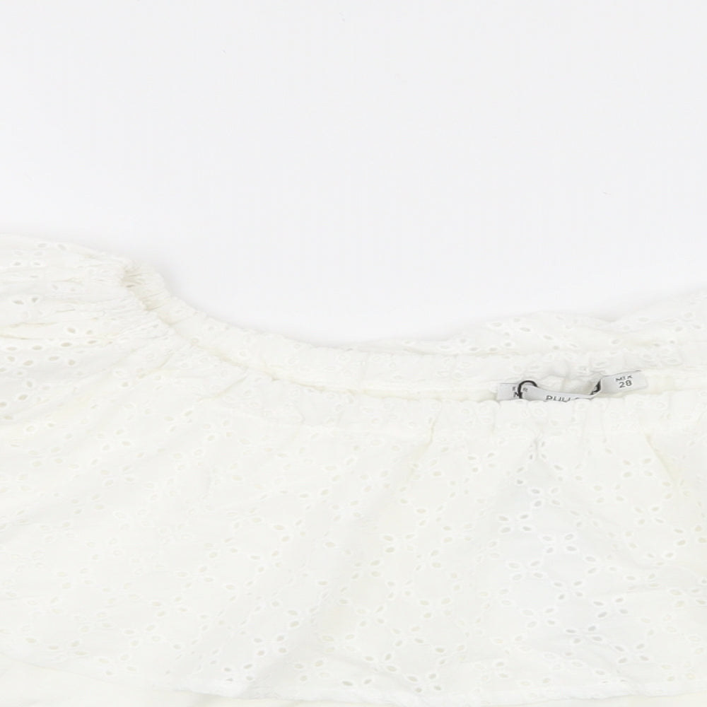 Pull&Bear pull and bear Womens White Geometric  Basic Blouse Size M