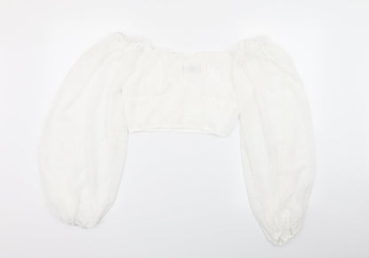 SheIn Womens White Polka Dot  Basic Blouse Size S