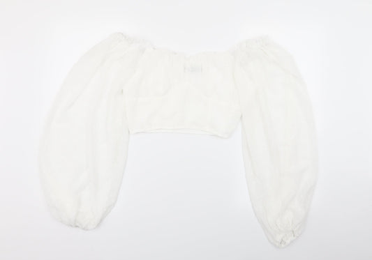 SheIn Womens White Polka Dot  Basic Blouse Size S