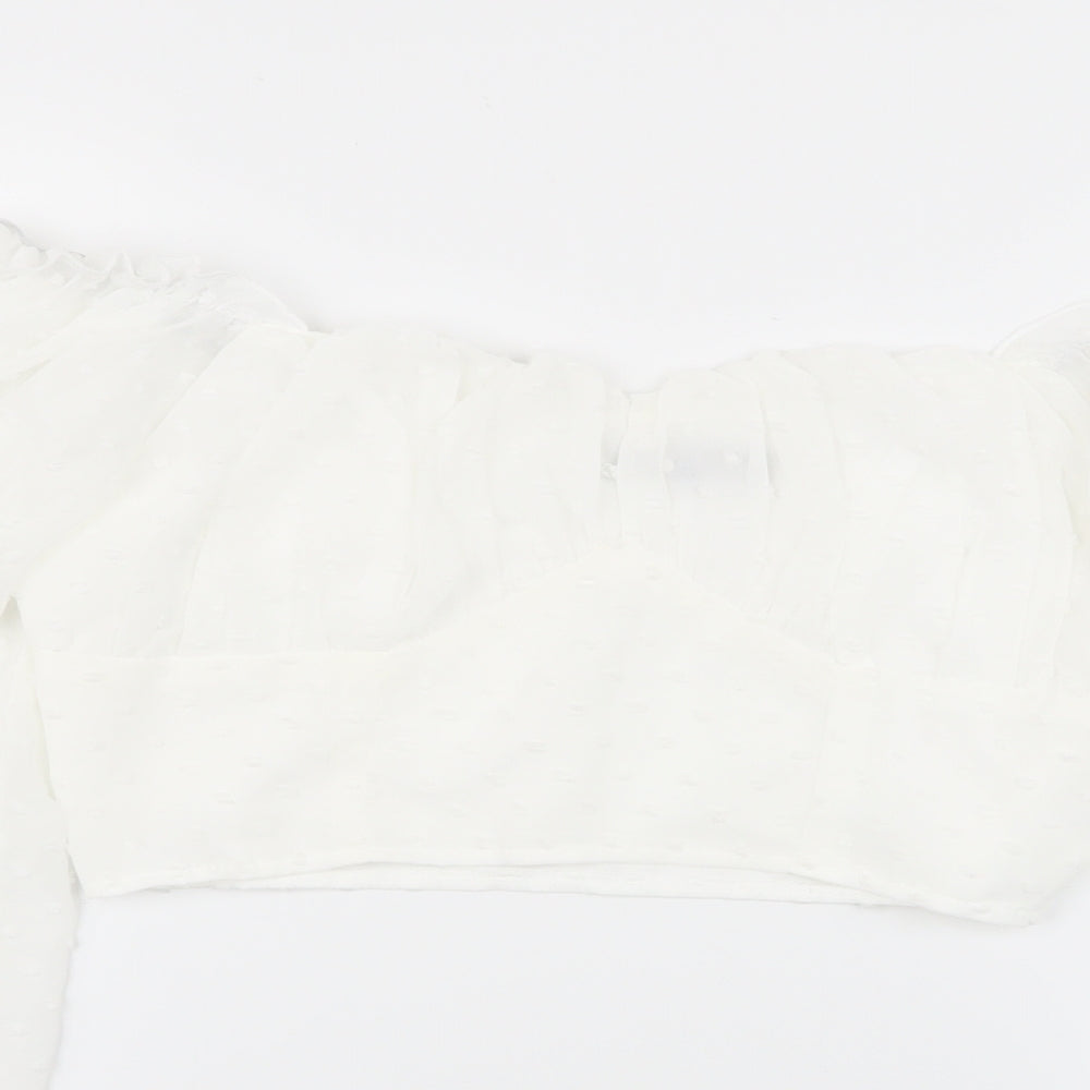 SheIn Womens White Polka Dot  Basic Blouse Size S