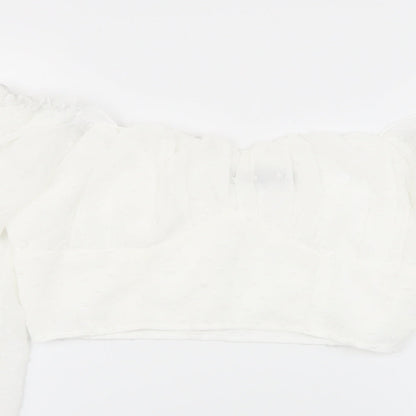 SheIn Womens White Polka Dot  Basic Blouse Size S