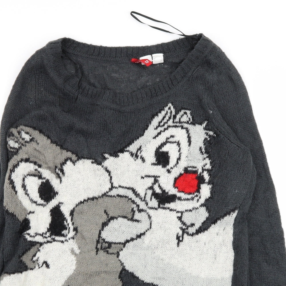 Divided by H&M Womens Grey Animal Print  Pullover Jumper Size 12