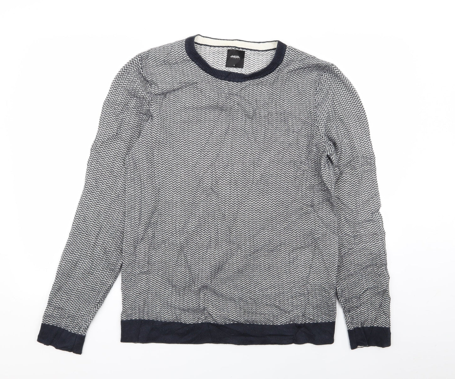 burton menswear Mens Blue Geometric  Pullover Jumper Size S