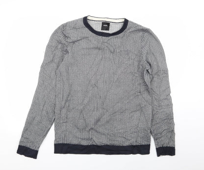 burton menswear Mens Blue Geometric  Pullover Jumper Size S