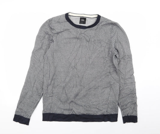 burton menswear Mens Blue Geometric  Pullover Jumper Size S