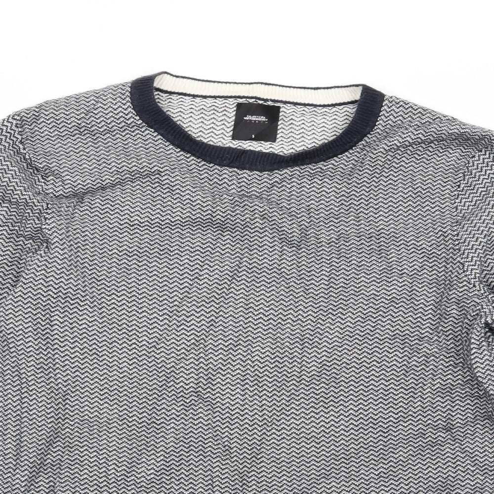 burton menswear Mens Blue Geometric  Pullover Jumper Size S