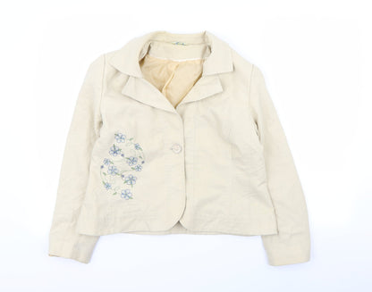 Klass Womens Beige Floral  Jacket Blazer Size 14