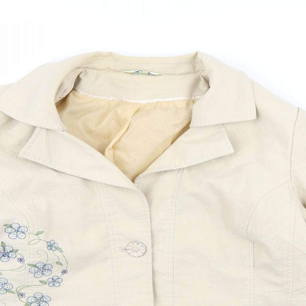 Klass Womens Beige Floral  Jacket Blazer Size 14