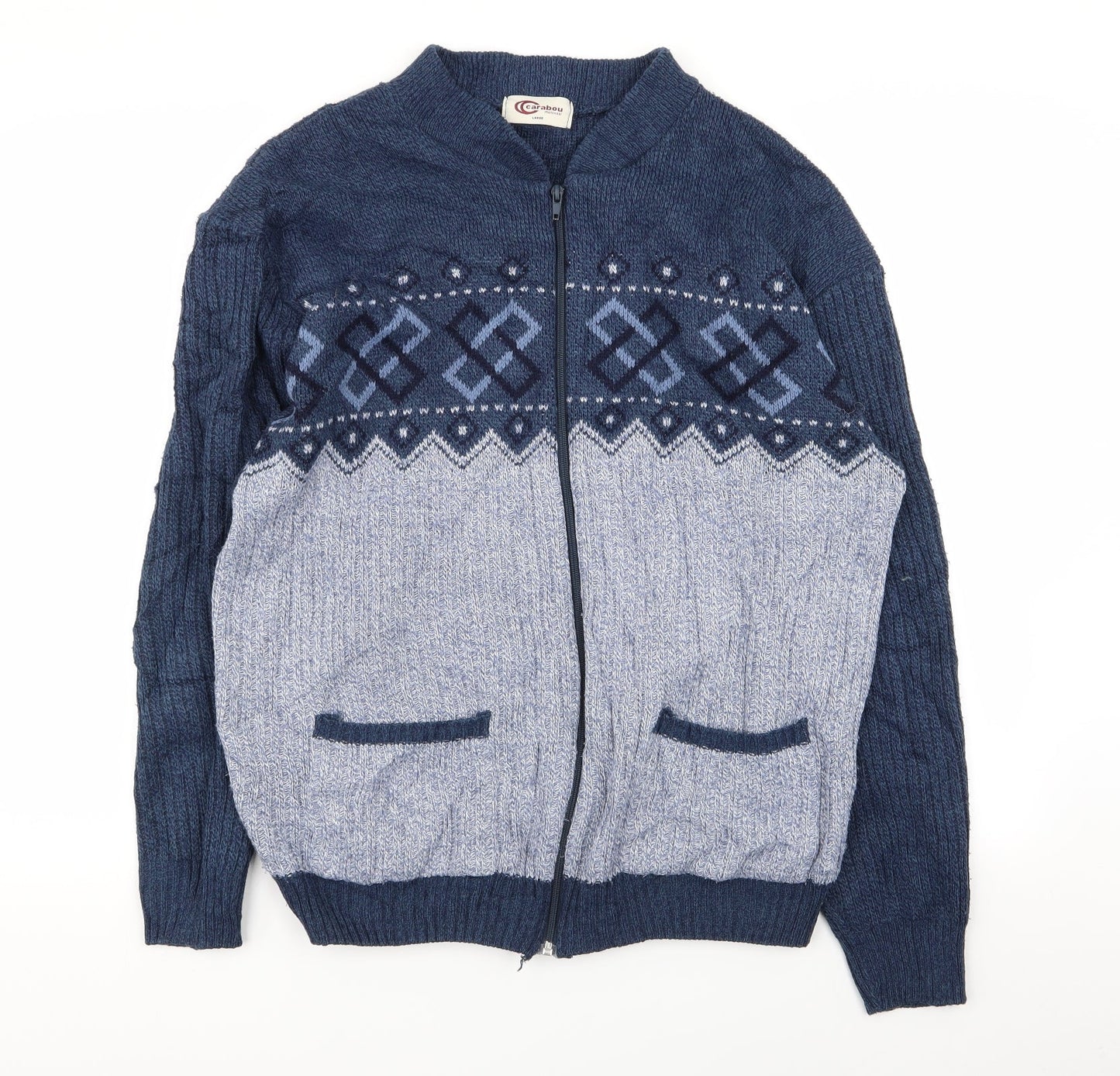 Carbou Mens Blue Geometric  Full Zip Jumper Size L