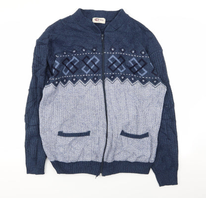 Carbou Mens Blue Geometric  Full Zip Jumper Size L