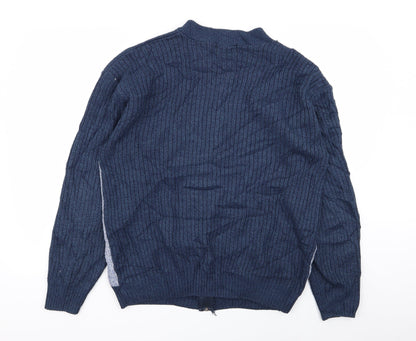 Carbou Mens Blue Geometric  Full Zip Jumper Size L