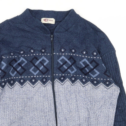 Carbou Mens Blue Geometric  Full Zip Jumper Size L
