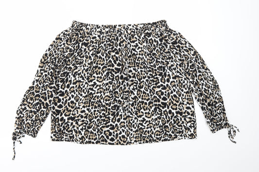 Papaya Womens Brown Animal Print  Basic Blouse Size 8