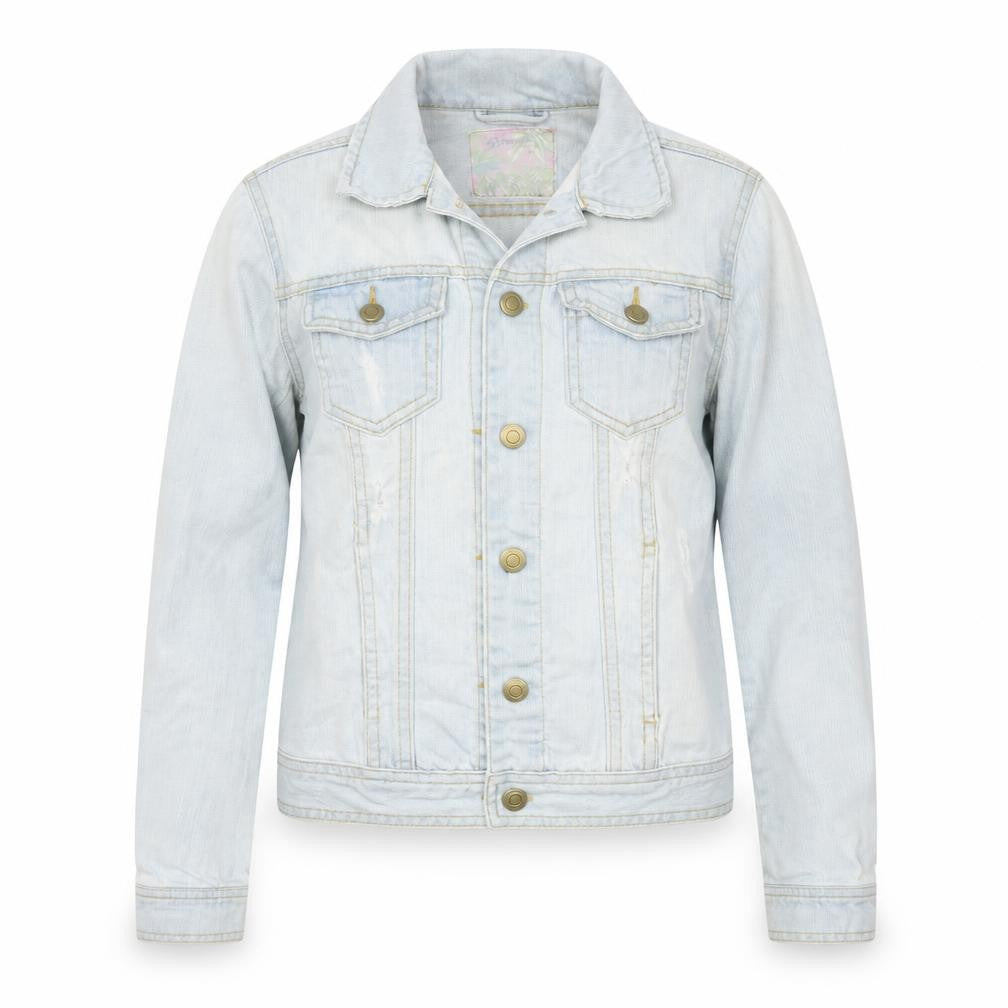 Front view of DENIM&CO women’s blue jacket, size UK 6