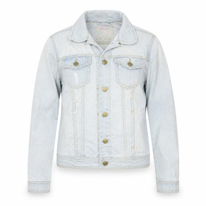 Front view of DENIM&CO women’s blue jacket, size UK 6