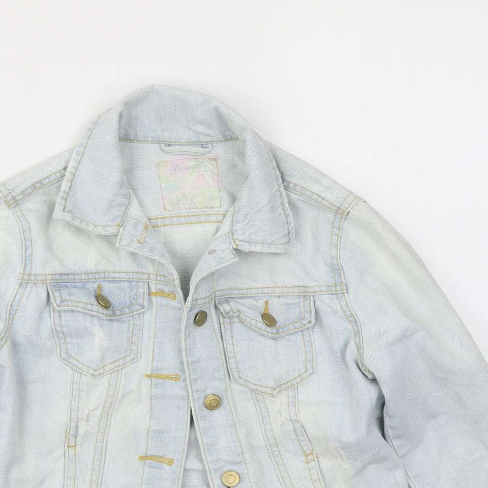 Close-up detail of DENIM&CO women’s blue jacket, size UK 6