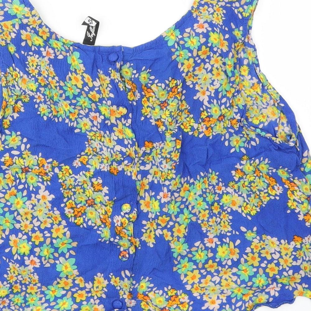 influence Womens Blue Floral  Basic T-Shirt Size 12