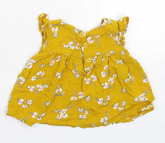 Primark Girls Yellow Floral  Basic T-Shirt Size 3-6 Months
