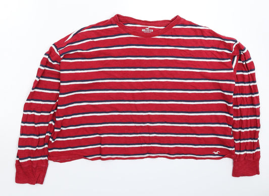 Hollister Womens Red Striped  Pullover Sweatshirt Size M  - Oversized
